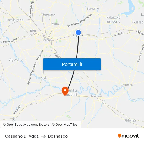 Cassano D' Adda to Bosnasco map