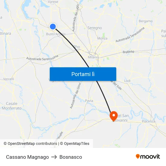 Cassano Magnago to Bosnasco map