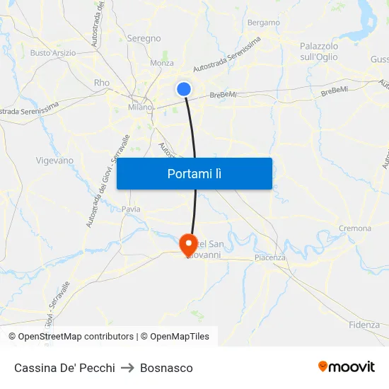 Cassina De' Pecchi to Bosnasco map
