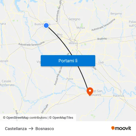 Castellanza to Bosnasco map