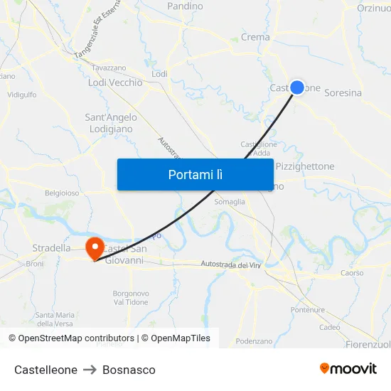 Castelleone to Bosnasco map