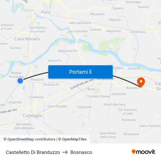 Castelletto Di Branduzzo to Bosnasco map