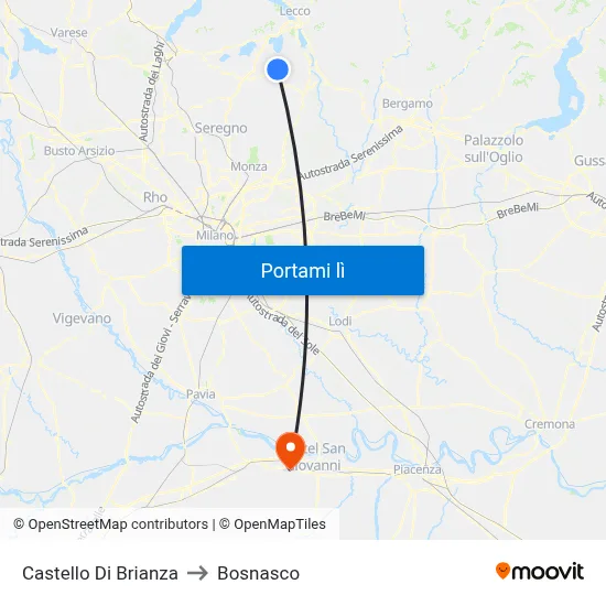 Castello Di Brianza to Bosnasco map