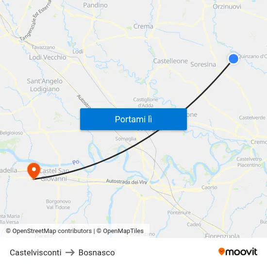 Castelvisconti to Bosnasco map
