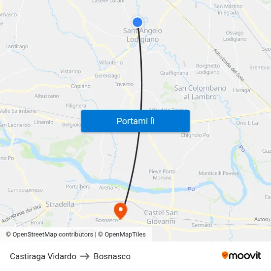 Castiraga Vidardo to Bosnasco map