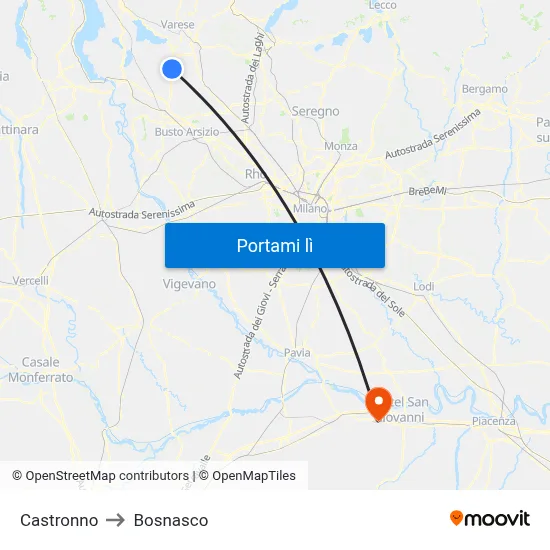 Castronno to Bosnasco map