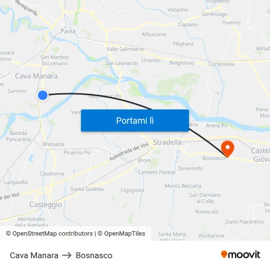 Cava Manara to Bosnasco map