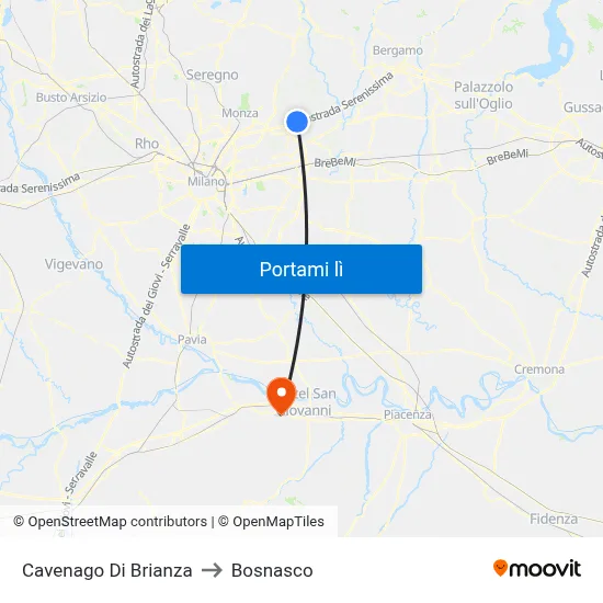 Cavenago Di Brianza to Bosnasco map