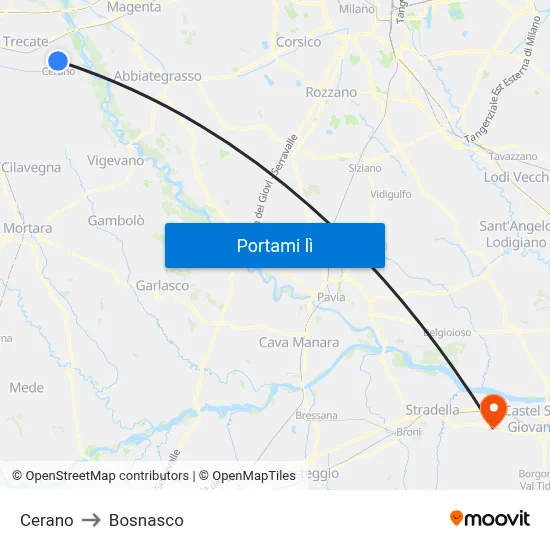 Cerano to Bosnasco map