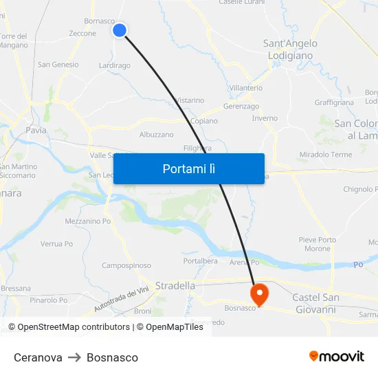Ceranova to Bosnasco map