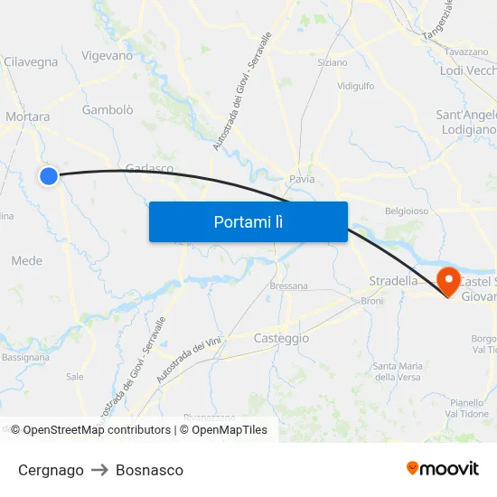 Cergnago to Bosnasco map
