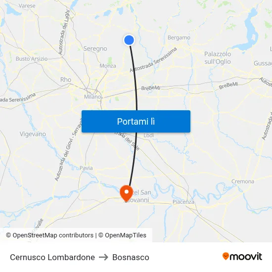 Cernusco Lombardone to Bosnasco map