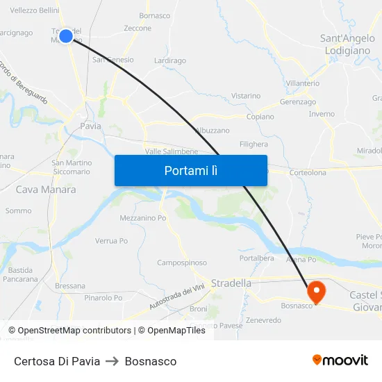 Certosa Di Pavia to Bosnasco map