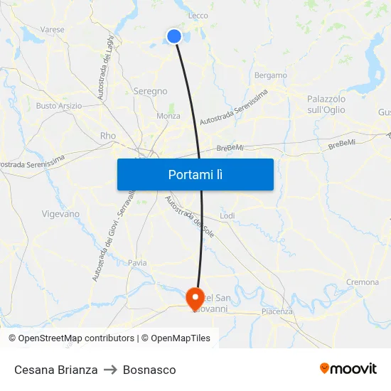 Cesana Brianza to Bosnasco map