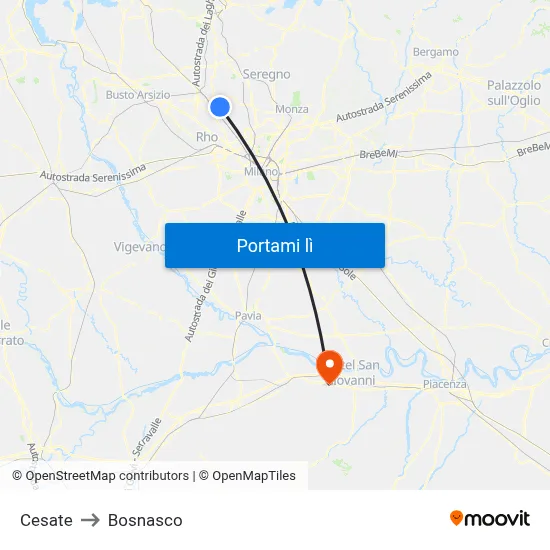 Cesate to Bosnasco map
