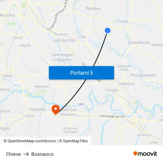 Chieve to Bosnasco map