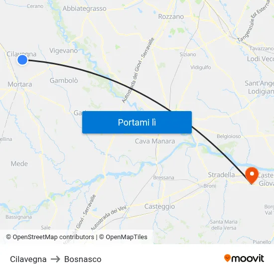 Cilavegna to Bosnasco map