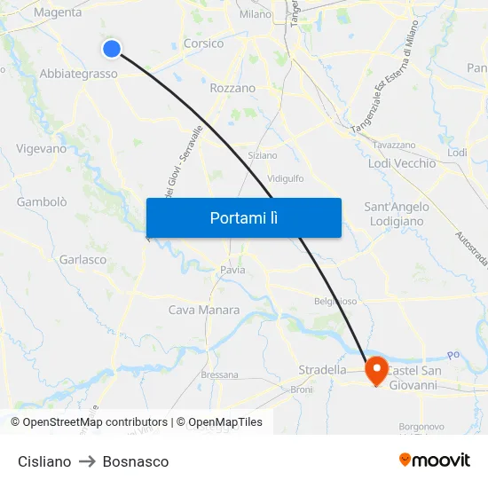Cisliano to Bosnasco map