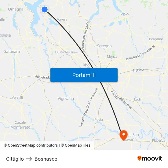 Cittiglio to Bosnasco map