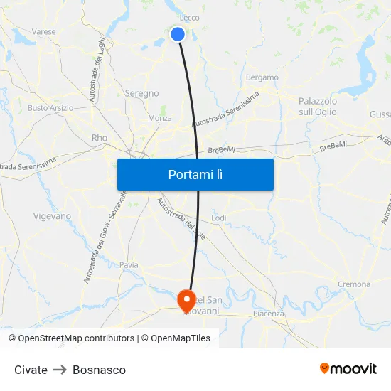 Civate to Bosnasco map