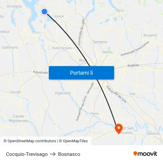Cocquio-Trevisago to Bosnasco map