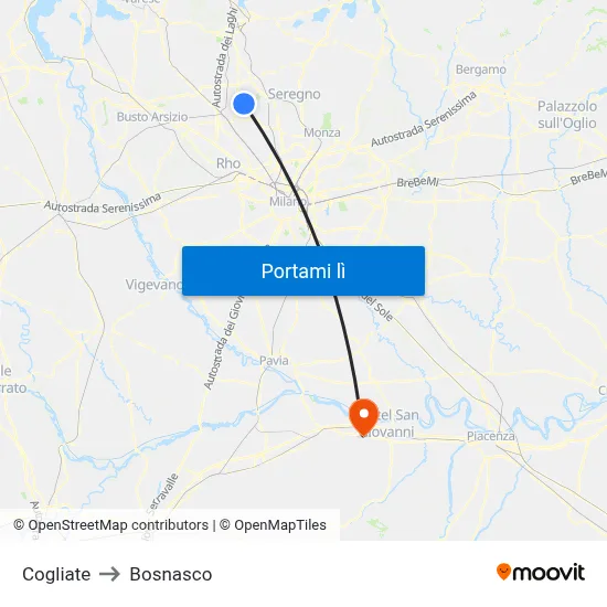 Cogliate to Bosnasco map