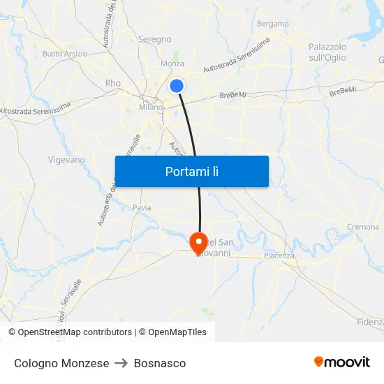 Cologno Monzese to Bosnasco map