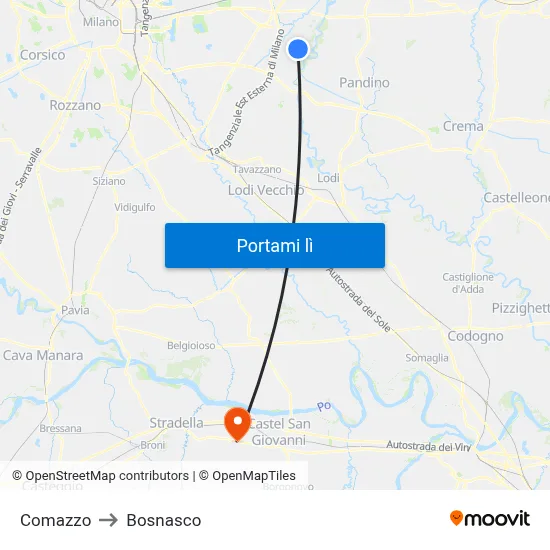 Comazzo to Bosnasco map