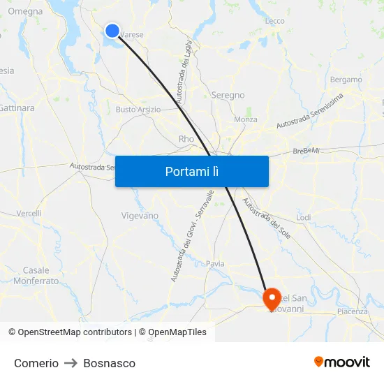 Comerio to Bosnasco map