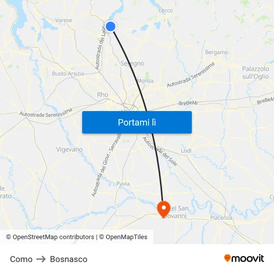 Como to Bosnasco map