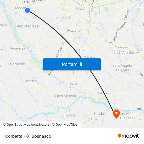 Corbetta to Bosnasco map