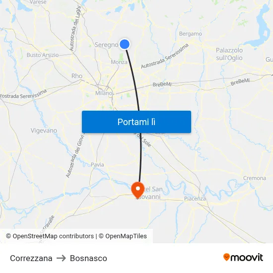 Correzzana to Bosnasco map