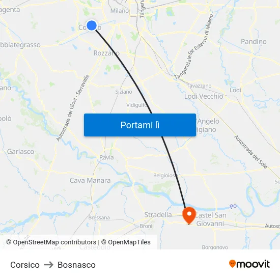Corsico to Bosnasco map