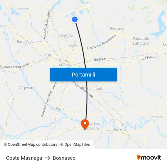 Costa Masnaga to Bosnasco map