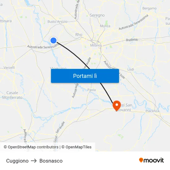 Cuggiono to Bosnasco map