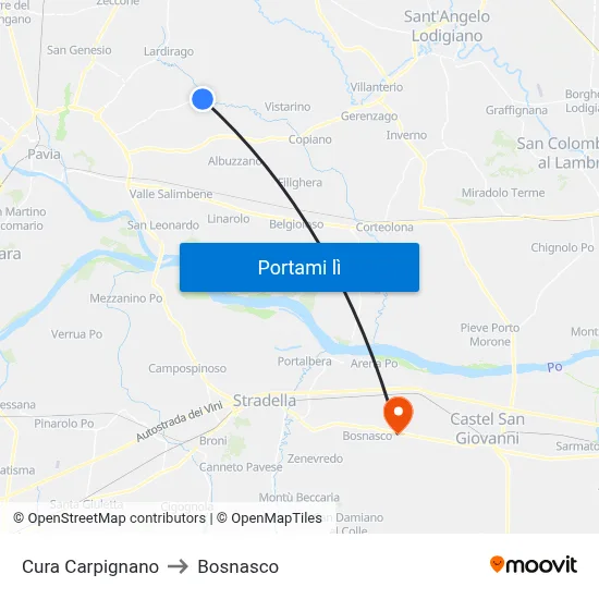 Cura Carpignano to Bosnasco map