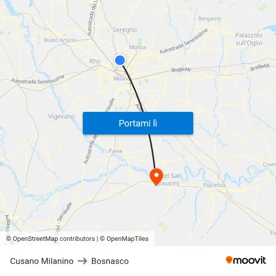 Cusano Milanino to Bosnasco map
