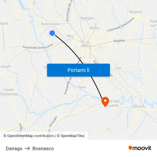 Dairago to Bosnasco map