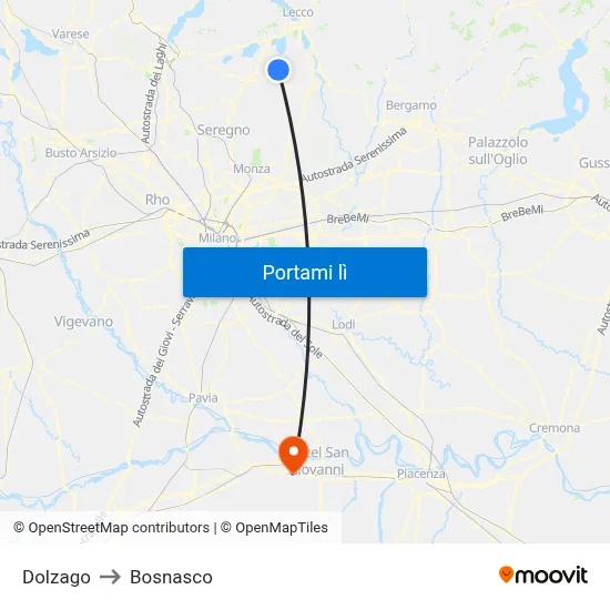 Dolzago to Bosnasco map
