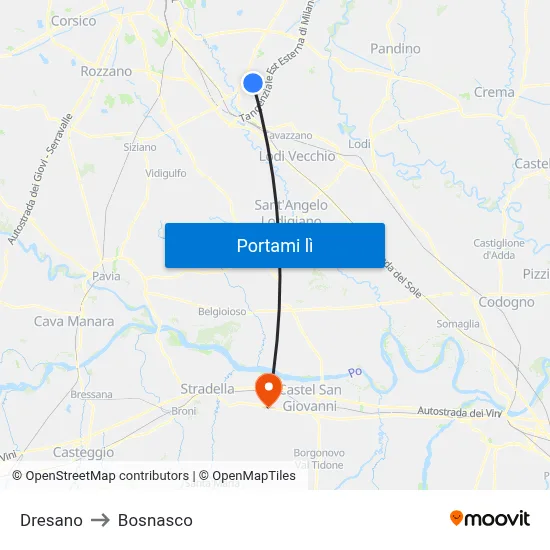Dresano to Bosnasco map