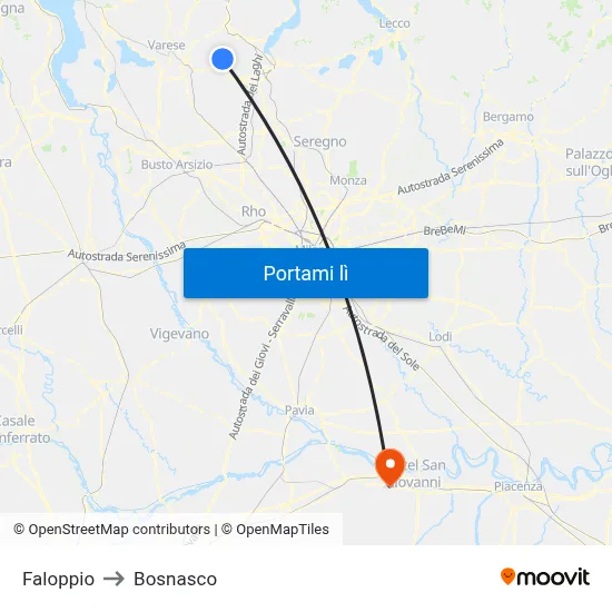 Faloppio to Bosnasco map