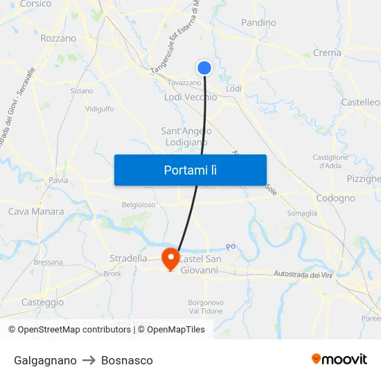 Galgagnano to Bosnasco map