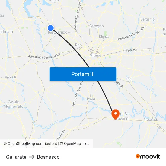 Gallarate to Bosnasco map