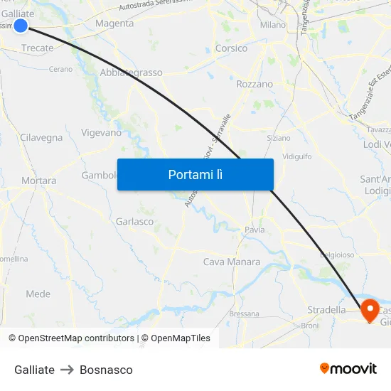 Galliate to Bosnasco map