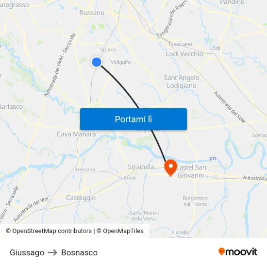 Giussago to Bosnasco map