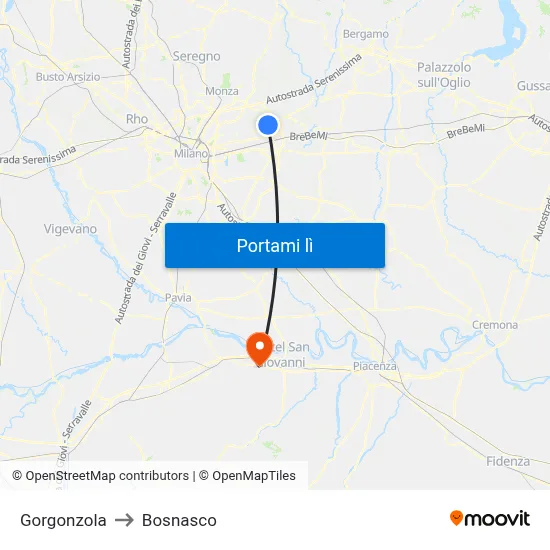 Gorgonzola to Bosnasco map