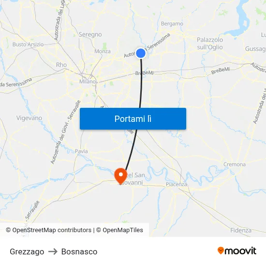 Grezzago to Bosnasco map