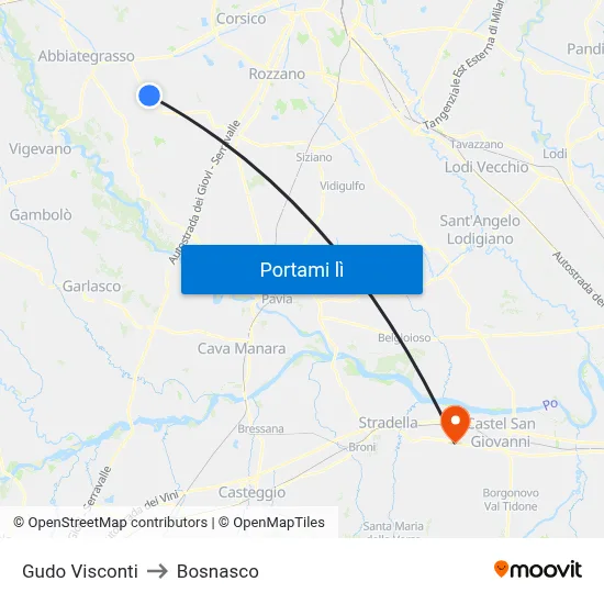 Gudo Visconti to Bosnasco map