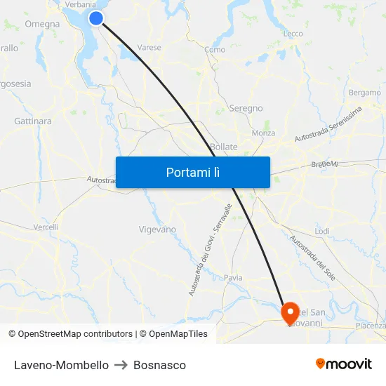 Laveno-Mombello to Bosnasco map