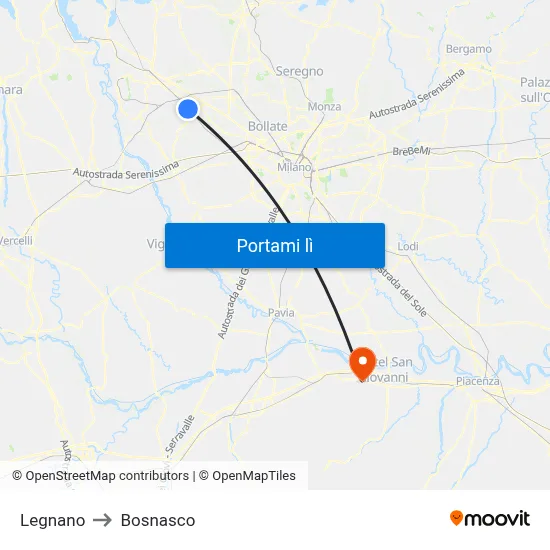 Legnano to Bosnasco map